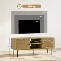 HOMCOM Comodă TV, suport TV până la 139,7 cm cu 2 uși, 2 compartimente deschise, picioare din oțel, 120x40x50cm, stejar(m-3)