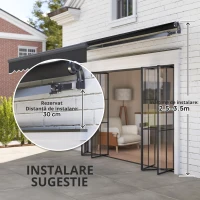 Outsunny Pergolă cu Prindere Fără șuruburi cu Manivelă Electrică, Ajustabilă în Înălțime, 300 cm Lățime Gri Închis(m-4)