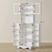 HOMCOM Mobilă de Depozitare pentru Bucătărie cu 2 Dulapuri și 8 Rafturi, din Lemn și Acrilic, 60x39.5x179.6 cm, Alb(m-3)