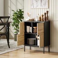 HOMCOM Bufet living mobilier de depozitare dulap de bucătărie uși cu deschidere prin apăsare și 4 compartimente stil modern 60 x 35 x 78 cm, negru(m-5)
