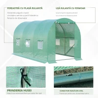 Outsunny Seră de Grădină Tunel 8m² 4L x 2l x 1,9H m Oțel galvanizat Polietilenă cu densitate ridicată ferestre ușă Verde(m-6)