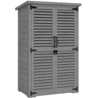 Outsunny Armario de Jardín Remise Para Herramientas en Madera 2 Estantes Techo Bituminoso Puertas Persianas Cerrable 75 x 50 x 118cm Gris