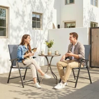 Outsunny Folding Garden Chairs Set of 2, Foldable Garden Dining Chairs with High Back, Armrests, Texteline Seat, Light Grey(m-9)