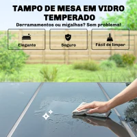 Outsunny Conjunto de Refeição de Jardim 7 Peças com Mesa de Vidro Temperado e 6 Cadeiras Empilháveis Preto e Prata(m-7)
