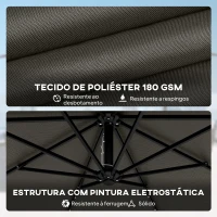 Outsunny Chapéu de Sol Excêntrico com Luzes LED Solares Ø345 cm Base Cruzada Manivela Capa Protetora Cinza Escuro(m-8)