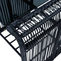 5-teiliges Outdoor Gartenmöbel-Set, Balkon-Loungeset mit 2 Stühlen, 2 Hockern und Glastisch, Schwarz+Grau(m-11)