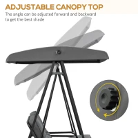 Outsunny 2 Seater Garden Swing Chair with Adjustable Tilting Canopy, Outdoor Hammock Bench with Steel Frame for Patio, 144 x 117 x 173 cm, Grey(m-4)