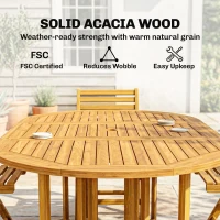 Outsunny Tuinmeubelset FSC hout zitgroep 7-delig uitschuifbare tafel met 6 klapstoelen parasolopening lamellenontwerp(m-4)