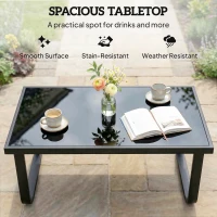 Outsunny Outdoor Garden Coffee Table, Rectangle Metal Side Table with Tempered Glass Tabletop, Adjustable Foot Pads(m-4)