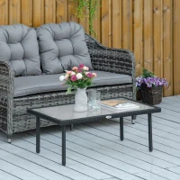 Outsunny Table basse de jardin plateau verre trempé 5 mm résine tressée imitation rotin noir(m-10)