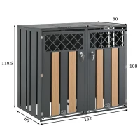 Mülltonnenbox mit hydraulisch gestütztem Klappdeckel, 4 separate Fächer, für Außenbereich, 264x80x118.5 cm, Grau+Naturfarbe(m-3)