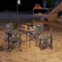 Outsunny Ensemble de meubles de camping 5 pièces table avec 4 chaises pliantes avec poches latérales 55 x 51 x 50 cm, gris foncé(m-10)