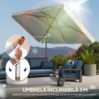 Outsunny Umbrelă dreptunghiulară de grădină 2x3 m cu manivelă, din metal și poliester, crem(m-4)