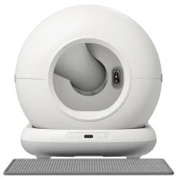 PawHut Litieră cu Auto-Curățare, Cameră HD, Recipient de 7L și Senzori, din PP și ABS, 58.1x47.5x53 cm, Alb și Gri(m-10)