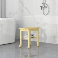 HOMCOM Tabouret banc de douche en bambou avec étagère de rangement, porte-serviettes dim. 42L x 29l x 43H cm, naturel(m-10)