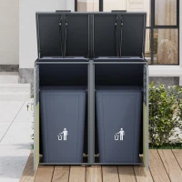 Mülltonnenbox mit hydraulischem Klappdeckel, zweiteiliges Design für 2 Mülltonnen, 132x80x118,5 cm, Grau+Naturfarbe(m-4)