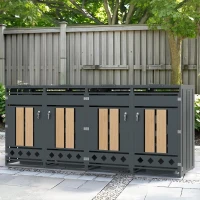 Mülltonnenbox mit hydraulischem Klappdeckel, 4 Fächer, abschließbare Türen, 264x80x118.5 cm, Grau+Naturfarbe(m-2)