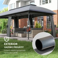 Outsunny Pavilion, Cort de petreceri, cu plase anti-insecte, plafon rezistent la vânt, pentru până la 15 persoane, gri închis, 3 x 6 x 3 m(m-5)