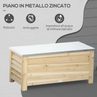 Outsunny Baule da Esterno da 155L in Legno con Coperchio in Metallo e 2 Ammortizzatori, 110x50x50 cm, color Legno(m-6)