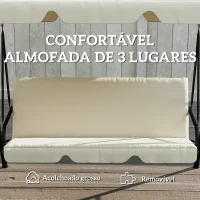 Outsunny Baloiço de Jardim  de 3 Lugares Baloiço com Teto Ajustável Almofada e Estrutura em Aço 172x118x153 cm Bege(m-7)