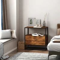 HOMCOM Table d'appoint table de chevet console meuble de rangement style industriel vintage grand tiroir, étagère et plateau aspect vieux bois veinage métal noir(m-10)