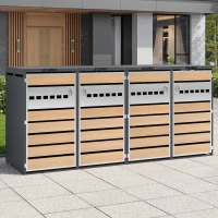 Mülltonnenbox mit hydraulischem Klappdeckel, 4 Fächern und separaten abschließbaren Türen, 264x80x118,5 cm, Grau+Naturfarbe(m-2)