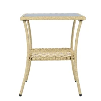 Juego de balcón de ratán (3 piezas), 2 cómodas sillas mecedoras con respaldo alto, 80x76x86 cm, Beige(m-7)