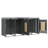 Mülltonnenschrank mit 4 Fächern, integriertem Pflanztrog und abschließbare Türen, 264x80x124.5 cm, Grau+Naturfarbe(m-8)