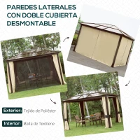 Outsunny Cenador para Jardín 3x3,6 m con Marco de Alumnio Pabellón para Exterior con Techo de Policarbonato Anti-UV Gazebo para Fiestas Eventos Beige(m-5)