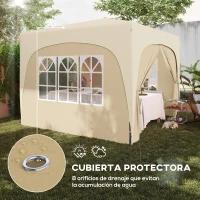 Outsunny Cenador Plegable 3x3 m Gazabo con Paneles Laterales UPF50+ Altura Ajustable y Bolsa de Transporte Arena(m-6)