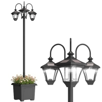 Outsunny Lampadaire Extérieur sur Pied à 3 Têtes avec Bac à Fleurs, Capteur Automatique Crépuscule à L'aube, 52x52x185cm, Noir