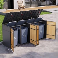 Mülltonnenbox mit Klappdeckeln und frontöffnenden Türen, für 4×120–240 l , 264x84.5x118 cm, Grau+Naturfarbe(m-4)