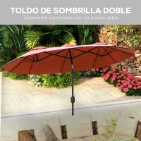Outsunny Sombrilla Doble de Jardín 295x152x222 cm con Inclinación de 45° y Manivela Manual para Terraza Balcón Piscina Rojo(m-5)