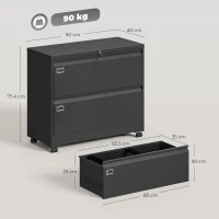 HOMCOM Container mobil cu 2 sertare închidere dulap pentru dosare cu șină suspendată reglabilă 90 x 40 x 77,4 cm Negru(m-3)
