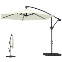 Outsunny Parasol déporté 3 m avec pied en croix et dalles lestage, parasol de jardin extérieur avec manivelle, crème