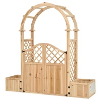 Pflanzkübel mit Spalier und Torbogen, 3‑in‑1-Design – Torbogen mit Rankgitter, 194x50x194 cm, Naturfarbe(m-1)