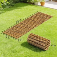 Outsunny Caminho de Ripas de Madeira Enrolável 120x38 cm Resistente às Intempéries, Decoração de Jardim para Praia e Festa - Acabamento Carbonizado(m-3)