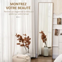 HOMCOM Miroir rectangulaire sur pied miroir de sol pour vestiaire salon salle de bain couloir 40 x 35 x 147 cm naturel(m-4)