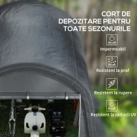 Outsunny 3x3m Garaj pentru Motociclete, Cort cu Acoperiș Rezistent Impermeabil, 2 Intrări cu Fermuar, pentru Biciclete și Unelte, Cadru din Oțel Galvanizat, Cort Grădină, Gri(m-4)