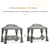 Outsunny Balansoar 3 Locuri si Sezlong cu Copertina tip Foisor cu Plasa Impotriva Tantarilor si Perne(m-8)