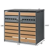 Mülltonnenbox mit hydraulischem Klappdeckel, mit 2 separaten Fächern und abschließbaren Türen, 132x80x118,5 cm, Grau+Naturfarbe(m-3)