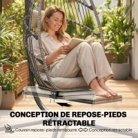 Outsunny Fauteuil suspendu avec support, chaise suspendue pliante avec repose-pieds rétractable, gris clair(m-4)