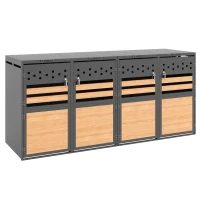 Mülltonnenbox mit hydraulischem Klappdeckel, vier abschließbare Fächer, rautenförmige Belüftung, 264x80x120 cm, Grau+Naturfarbe(m-1)