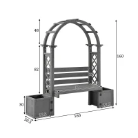 Banco-pérgola con maceteros y enrejado curvado, función triple: banco, macetero y soporte para trepadoras, 160x30,5x160 cm, Gris(m-3)