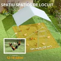 PawHut Coteț pentru găini, țarc exterior pentru găini, cu prelată rezistentă la UV, plasă din oțel, distribuitor de hrană, pentru 12-18 găini(m-7)
