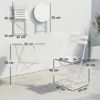 Outsunny Conjunto Bistrô de Exterior Dobrável com Mesa e 2 Cadeiras, Branco(m-3)
