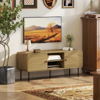 HOMCOM Comodă TV, suport TV până la 139,7 cm cu 2 uși, 2 compartimente deschise, picioare din oțel, 120x40x50cm, stejar(m-4)