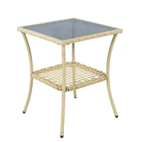 Juego de balcón de ratán (3 piezas), 2 cómodas sillas mecedoras con respaldo alto, 80x76x86 cm, Beige(m-8)