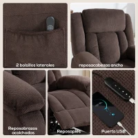 HOMCOM Sillón Relax Reclinable Eléctrico Levanta Personas con Puerto USB Control Remoto Asiento Ancho Reposapiés Marrón(m-6)