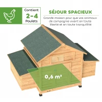 PawHut Poulailler en bois abri pour 2-4 poules toit ouvrant étanche & 2 pondoirs 150 x 100 x 96,5 cm jaune(m-4)